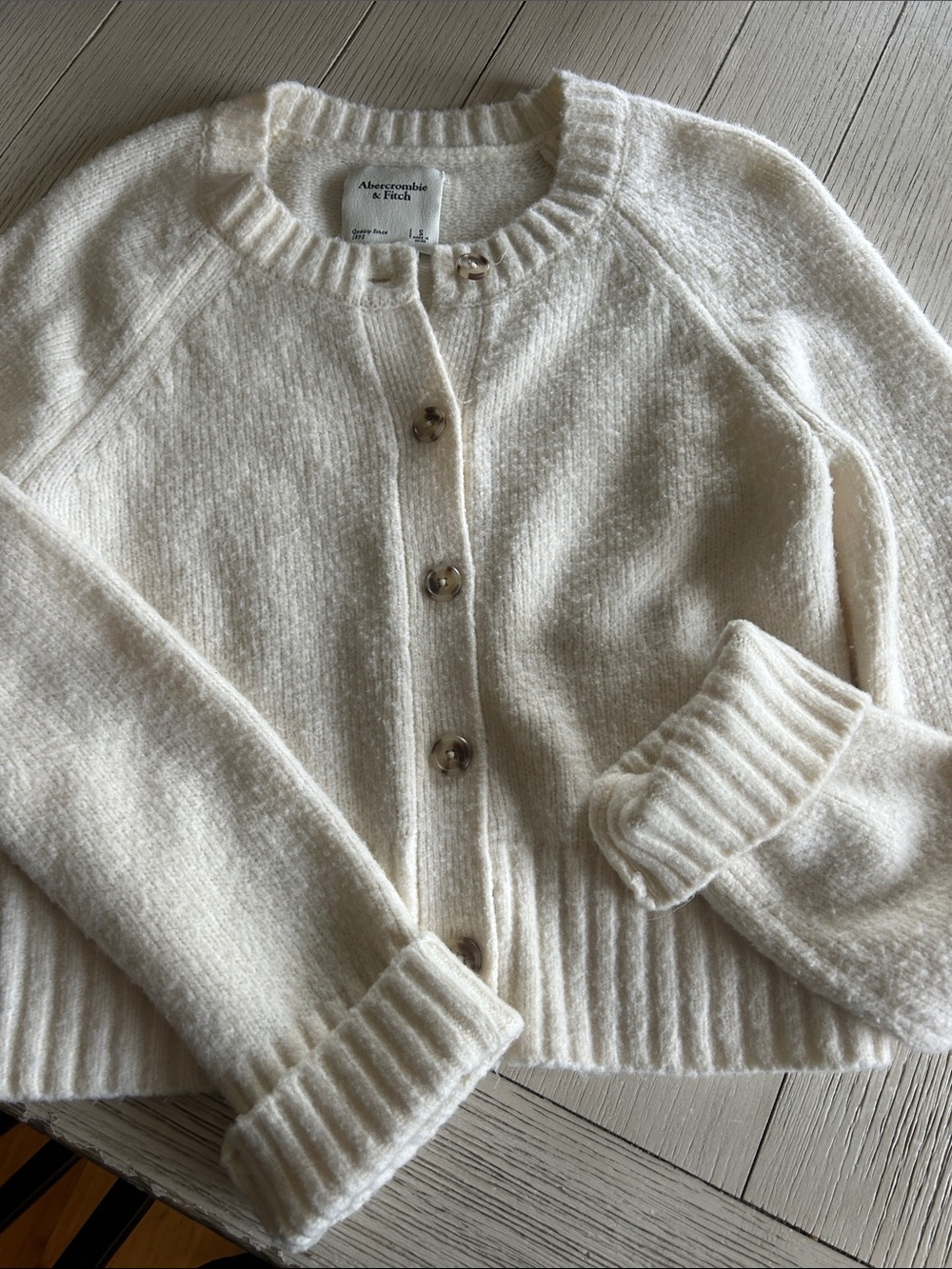 Abercrombie & Fitch Cream Button-Front Knit Cardigan